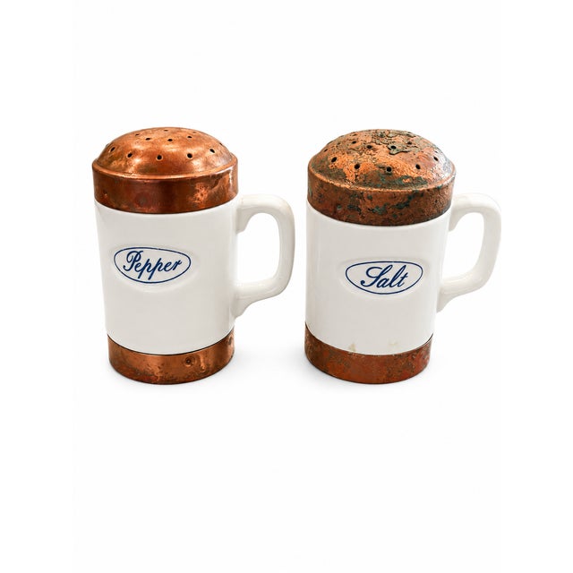 1970s Vintage Nautical Ceramic & Copper Salt and Pepper Shakers – Pair For Sale In San Diego - Image 6 of 6