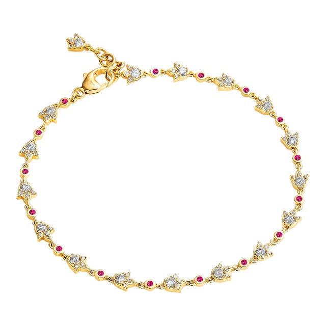 Syna Yellow Gold Mogul Rubies and Diamonds Bracelet For Sale