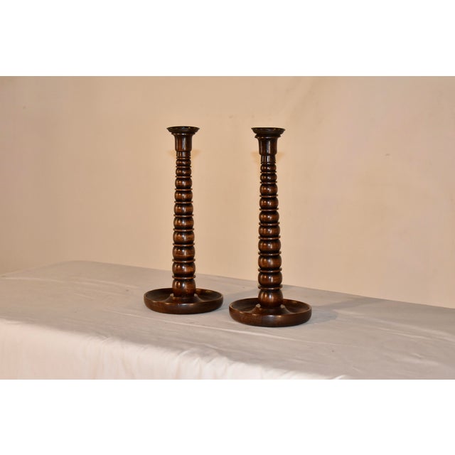 Pair of Late 19th Century Turned Oak Candlesticks For Sale - Image 4 of 5