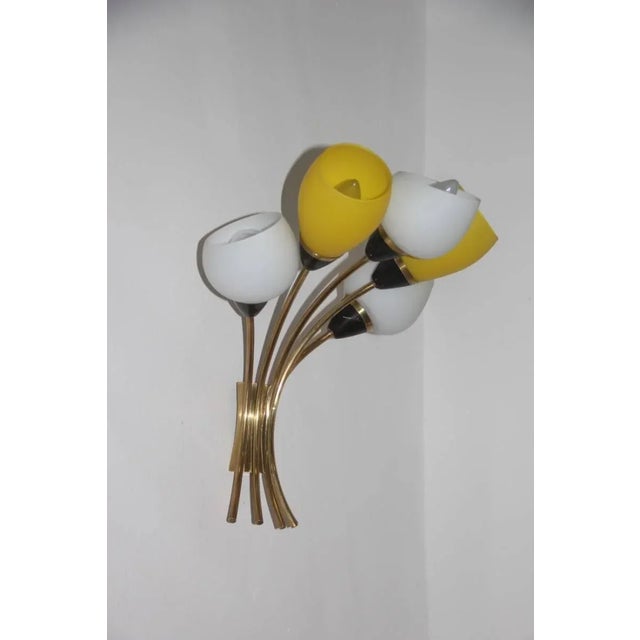 Mid-Century Modern Large Italian Sconce in Brass & Glass, 1950s For Sale - Image 3 of 9