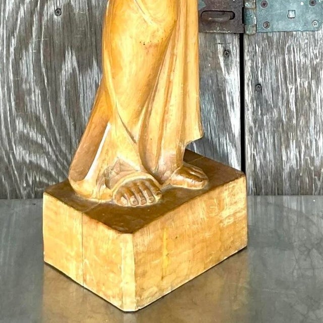 Vintage Boho Carved Sculpture of Woman For Sale - Image 9 of 13