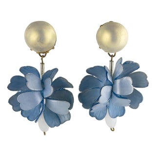 Francoise Montague Paris by Cilea Resin Clip Earrings Blue Hydrangea Flowers For Sale