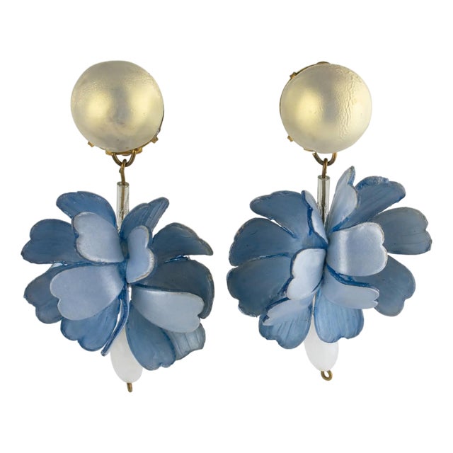 Francoise Montague Paris by Cilea Resin Clip Earrings Blue Hydrangea Flowers For Sale