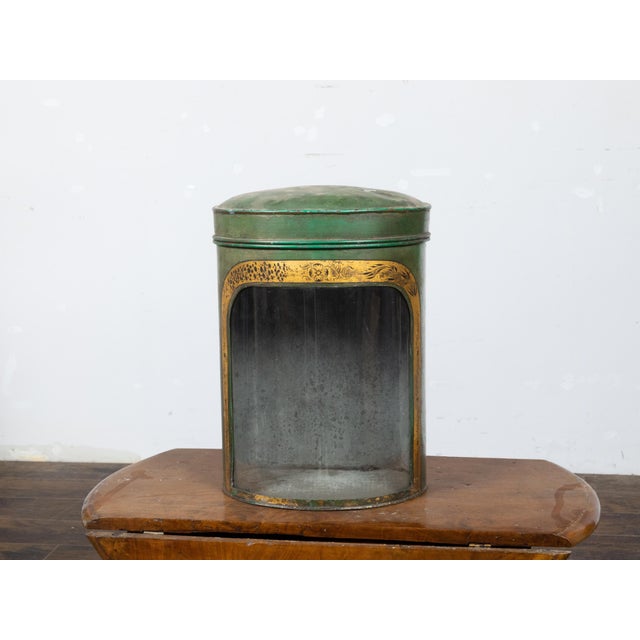 19th Century English 19th Century Parnall & Sons Green Painted Tea Box with Glass Front For Sale - Image 5 of 12
