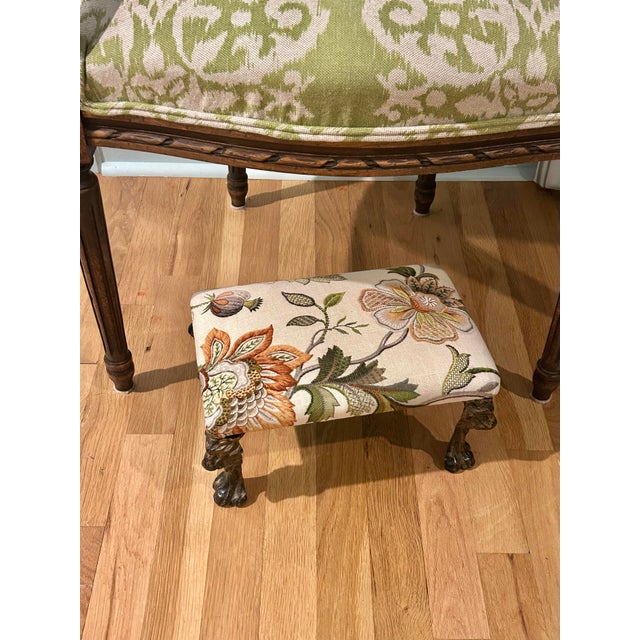 Vintage Petite Foot Stool or Foot Rest With Bronze Finish Lions Head and Paw Legs For Sale - Image 4 of 9