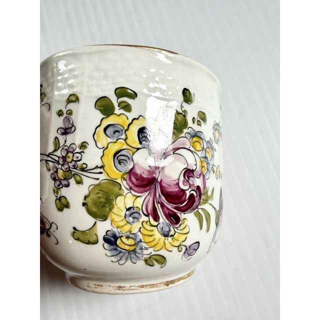 Antique Armorial Pearlware Porcelain Teacup Demitasse, Hand Painted Flowers & Crest For Sale - Image 11 of 12