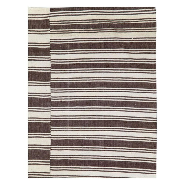 Galerie Shabab Collection Mid-20th Century Turkish Flat-Weave Kilim Accent Rug in Brown, Cream, & Black For Sale - Image 4 of 10