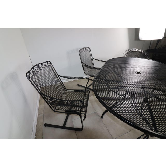 Vintage Wrought Iron Family Patio Table & 6 Sam Blount Company Guest