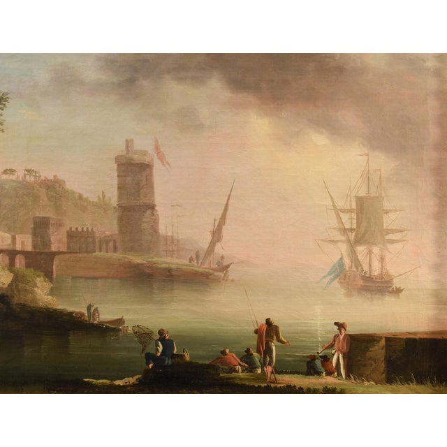 Workshop of Charles François Grenier De Lacroix / de Marseille, Coastal View, 18th Century, Oil on Canvas, Framed For Sale - Image 7 of 13