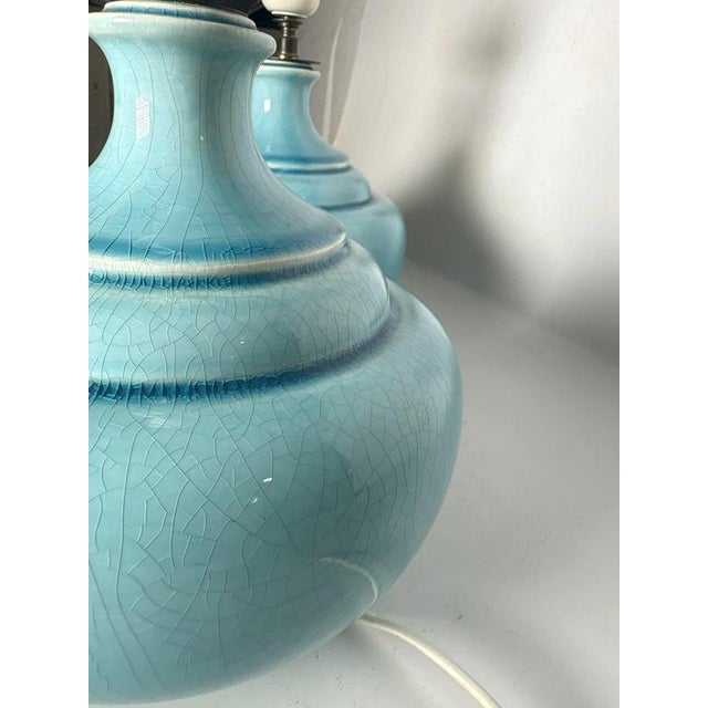 Vintage Blue Ceramic Table Lamps, France, 1970s, Set of 2 For Sale - Image 12 of 13