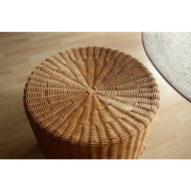 Mid-Century Modern Round Rattan, Bamboo and Wooden Side Table - Foot Stool - Ottoman Vintage For Sale - Image 3 of 9