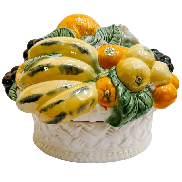 An authentic, large-scale Portuguese majolica centerpiece by Bordallo Pinheiro. This two-piece set features a white woven-...