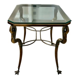 Vintage Solid Brass and Ogee Edge Thick Glass Table For Sale
