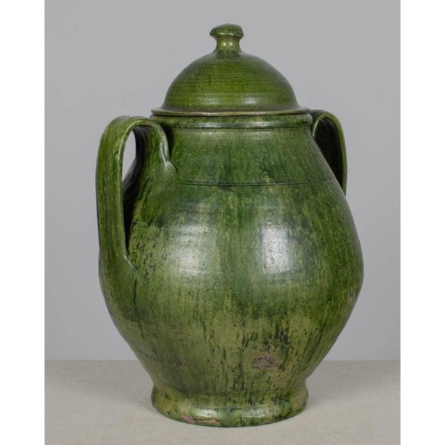 Portuguese Green Glazed Earthenware Lidded Jar For Sale - Image 9 of 13
