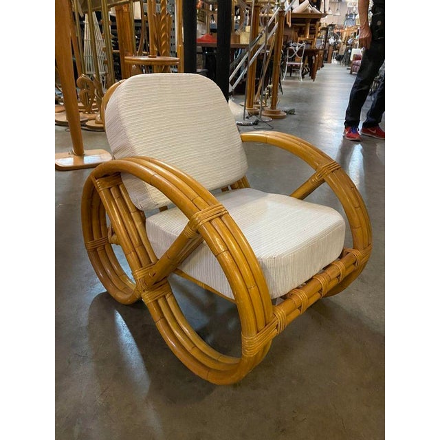 Restored 1950s Child Size 3-Strand Round Full Pretzel Rattan Sofa & Lounge Chair For Sale - Image 4 of 12