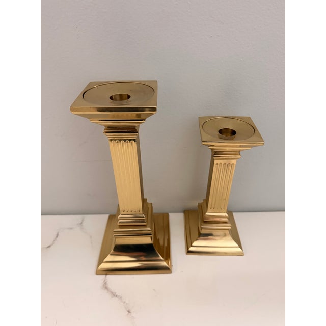 Mid 20th Century 20th Century MCM Polished Brass Candle Holders - A Pair For Sale - Image 5 of 10