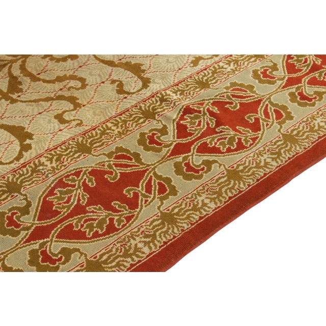 Hand-Knotted Antique Art Nouveau Rug in Red, Green, Brown Floral Pattern For Sale - Image 4 of 7