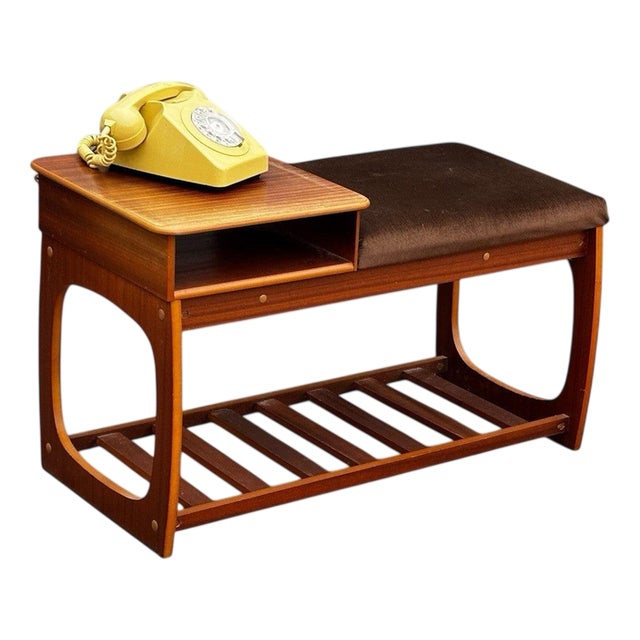 Mid-Century Telephone Table with Telephone For Sale