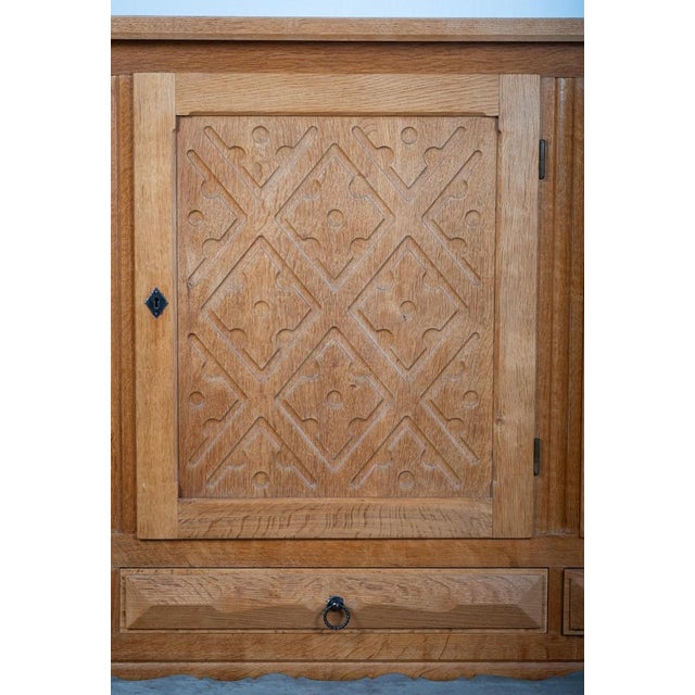 Brutalist Oak Sideboard attributed to Henning Kjærnulf, Denmark, 1960s For Sale - Image 11 of 16