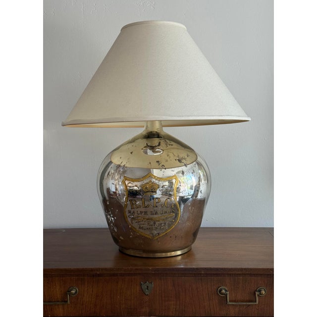 A striking, rare, vintage Ralph Lauren mercury glass jug table lamp featuring the iconic RLPC (Ralph Lauren Polo Club)...