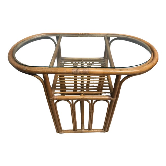 Large Bamboo Rattan & Glass Coffee Table, 1970s For Sale
