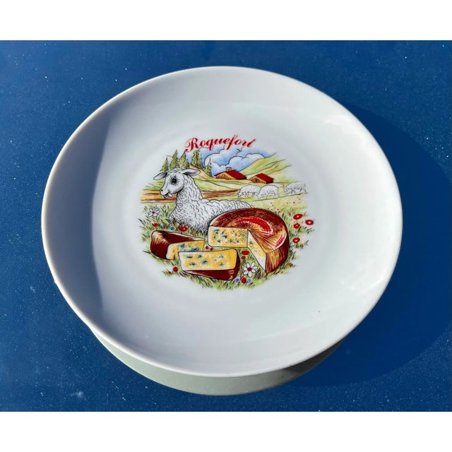 This is a lovely set of 5 white porcelain cheese plates featuring prints of famous French cheeses. Made by Winterling...
