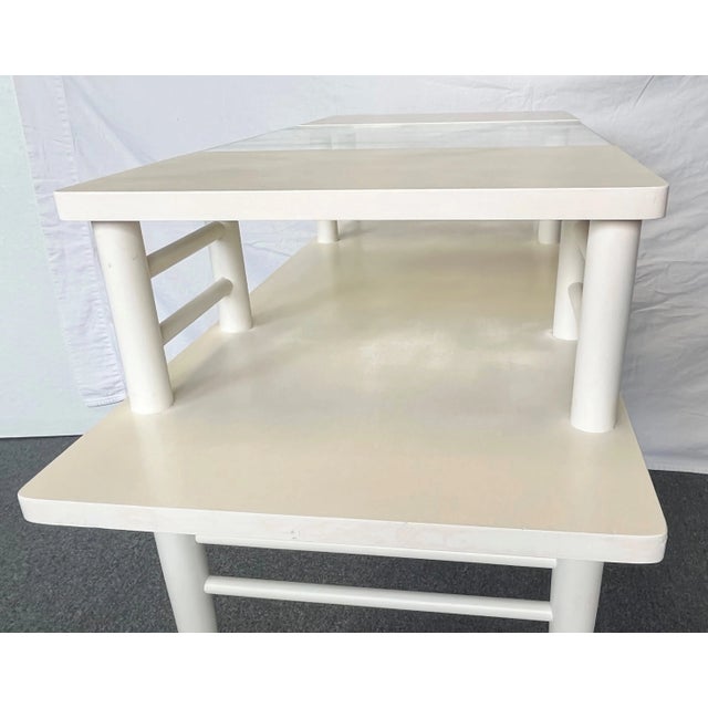 White Mid-Century Modern Raised Shelf Vanity/ Desk With Brass Feet For Sale - Image 8 of 12