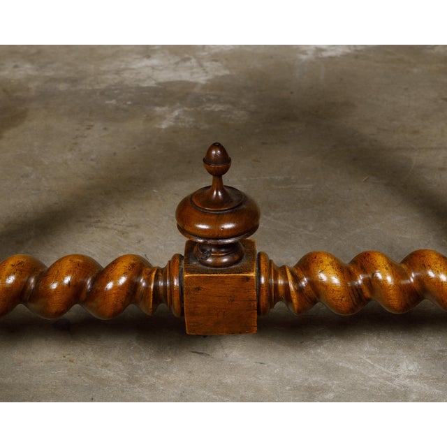French 19th Century Barley Twist Stool with Finial and Custom Linen Upholstery For Sale - Image 11 of 12