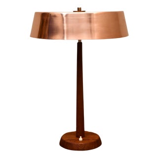Large Swedish Modern Copper and Teak Table Lamp from Pagos Armaturfabrik, 1950s For Sale