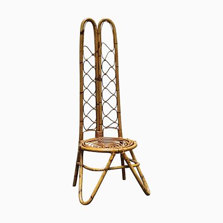 Brown Low Chair with Curved Bamboo Double High Backrest, Italy, 1960s For Sale - Image 8 of 8