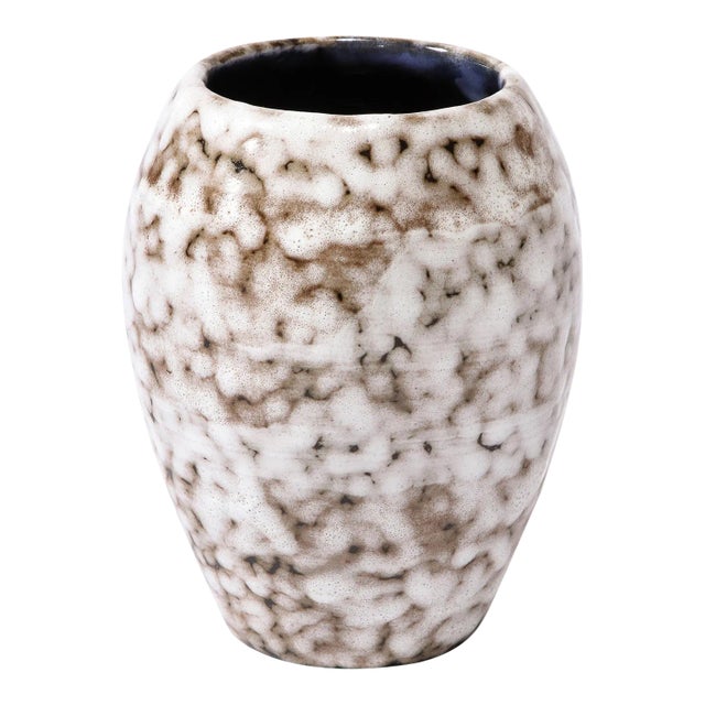 Mid-Century Modernist White and Earth Toned Ceramic Vase For Sale