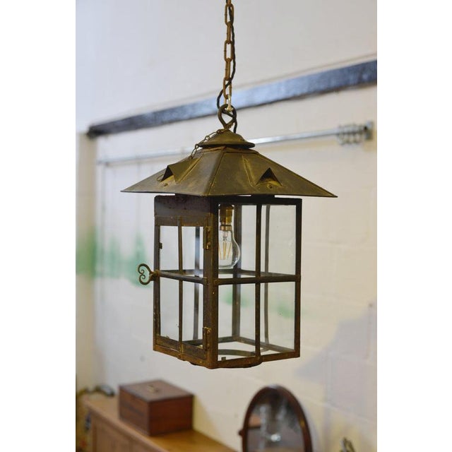 Paint Arts & Crafts Wrought Iron Hall Lantern, 1910s For Sale - Image 7 of 12