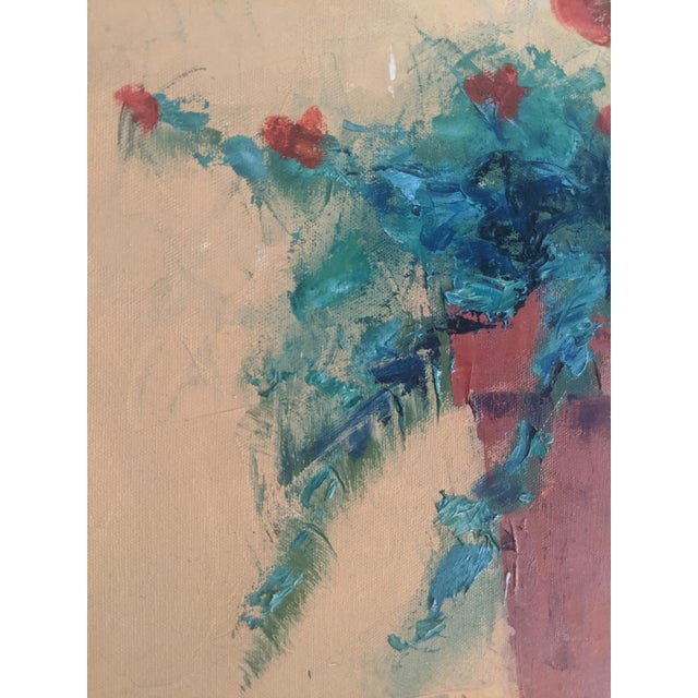 Vintage Original Still Life Potted Begonia Flower Oil Painting Signed For Sale In Charlotte - Image 6 of 8