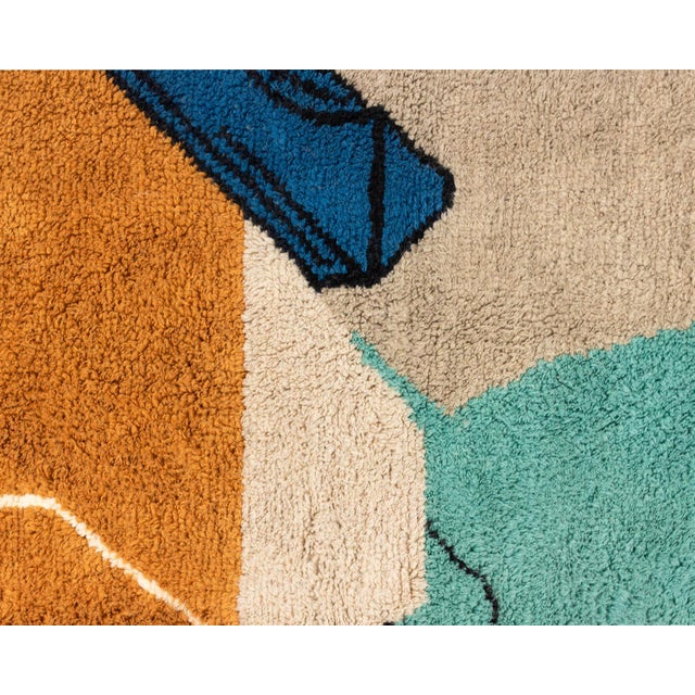 Aqua Hand-Knotted Wool Rug by Azele Studio For Sale - Image 8 of 11