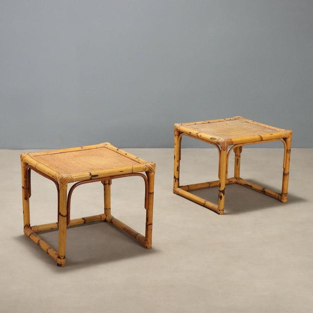 Wicker and Bamboo Side Tables, 1970s, Set of 2 For Sale - Image 9 of 9