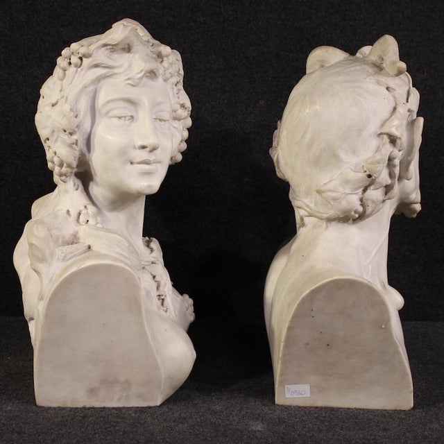 White Satyr and Bacchante, 1880, White Marble Sculptures, Set of 2 For Sale - Image 8 of 13