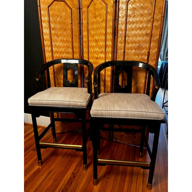 James Mont Century Black Lacquer 'Ming' Bar Stools - A Pair For Sale - Image 12 of 12