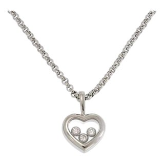 Chopard Happy Diamond 18k White Gold Mini Heart Pendant & Chain Cert For Sale