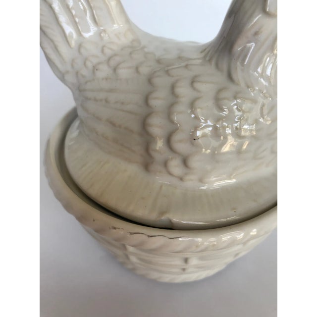 White Ceramic Hen Sitting on a Basket Dish Made in Portugal For Sale - Image 4 of 8