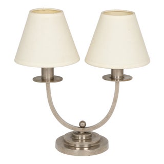 Art Deco French Table Lamp in Nickel Plating, 1930 For Sale