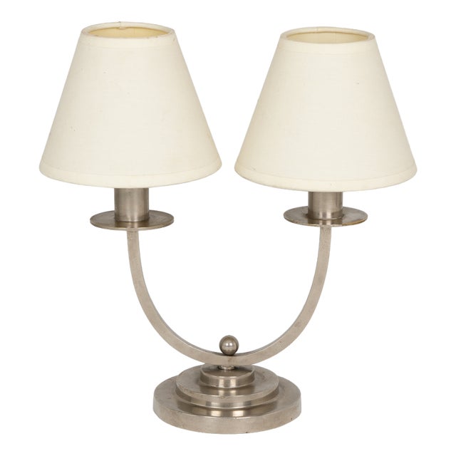 Art Deco French Table Lamp in Nickel Plating, 1930 For Sale