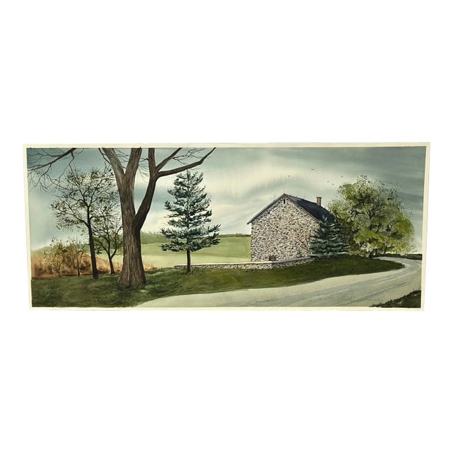 Linda Luke Pincock (American, 20th C) Farmhouse Landscape Watercolor Painting For Sale