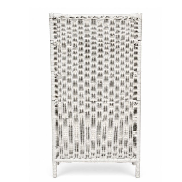 Vintage White Wicker Étagère With Double Door Cabinet & Curved Frame For Sale - Image 4 of 12