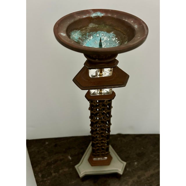 Large Antique Bronze Brass Church Altar Candleholder For Sale - Image 9 of 12