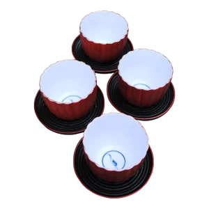 Vintage Japanese Tea Cups With Wood Coaster/Saucers Set- 8 Pieces