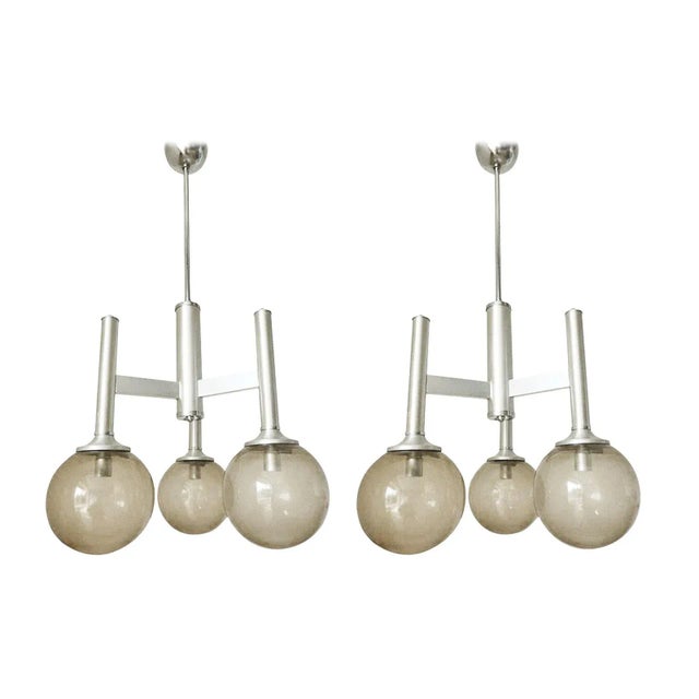 Pair of Italian Chandeliers W/ Opaline Murano Glass For Sale In Los Angeles - Image 6 of 6