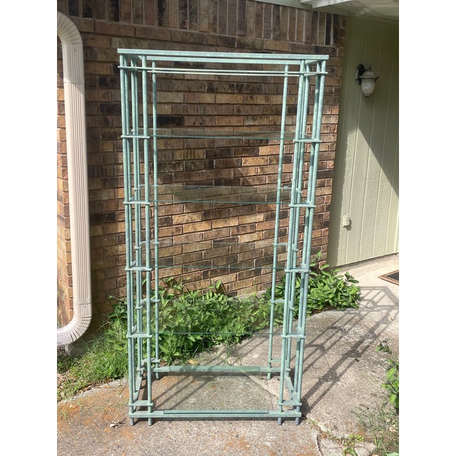 Green Étagère in the Style of Walter Lamb Iron and Glass For Sale - Image 8 of 9