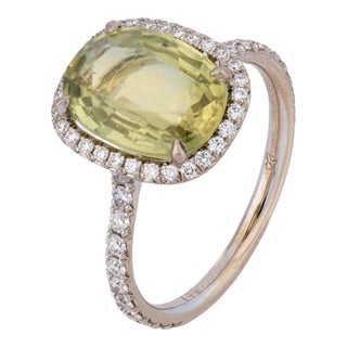 Vintage Gia 3.73 Carat No Heat Sapphire Diamond 18k White Gold Ring, Size 5.5 For Sale