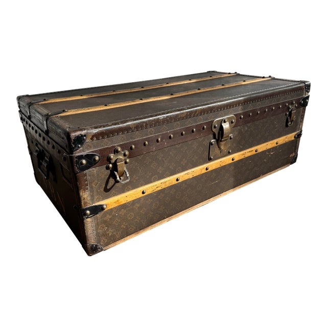Antique Louis Vuitton Monogram Canvas Cabin 100 Trunk, Black Lacquered Iron Hardware, Dated 1911, Monogrammed v.b.n [Ll] For Sale
