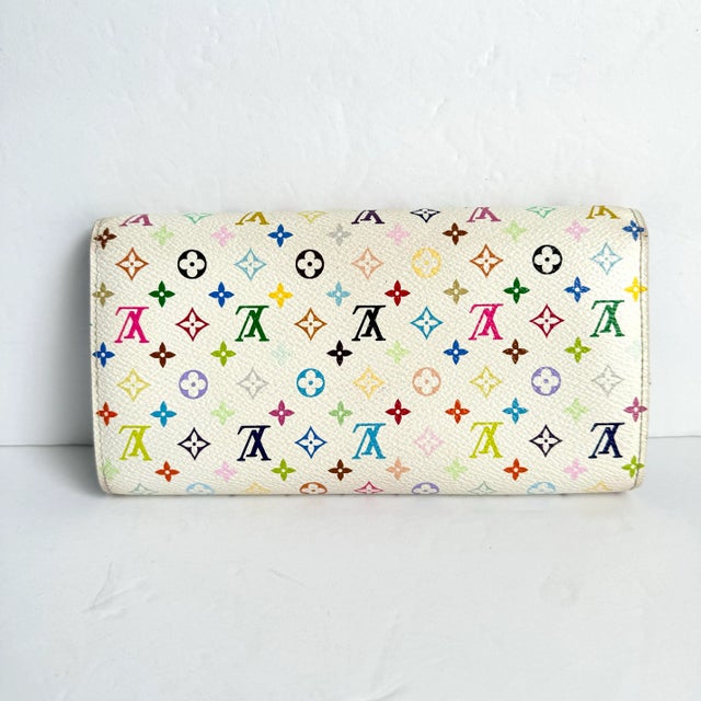 Textile Louis Vuitton Multicolor Sarah Wallet Takashi Murakami Blanc White Vintage Y2k For Sale - Image 7 of 12